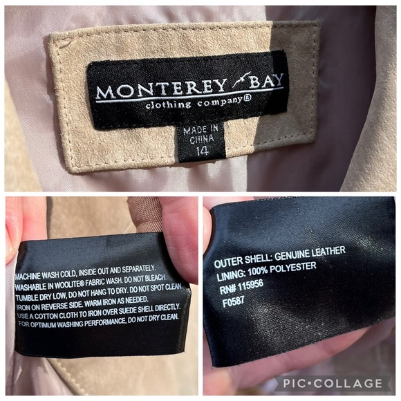 90s Monterey Bay Genuine Leather Suede Jacket Tan Size 14 - Picture 3 of 16